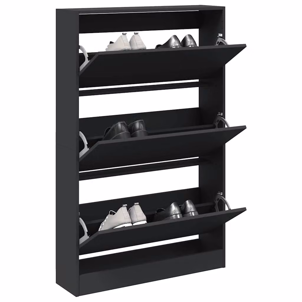 Scarpiera moderna vidaXL nera in legno con vani a ribalta da appendere al muro L: 80 cm, P: 21 cm, H: 125,5 cm