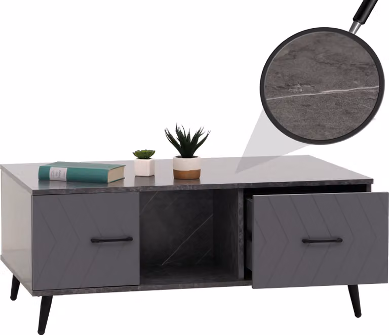 Tavolino HWC-N89, tavolino da divano, cassetti ante scomparti a spina di pesce in legno melaminico, 42x103x60cm ~ aspetto marmo grigio