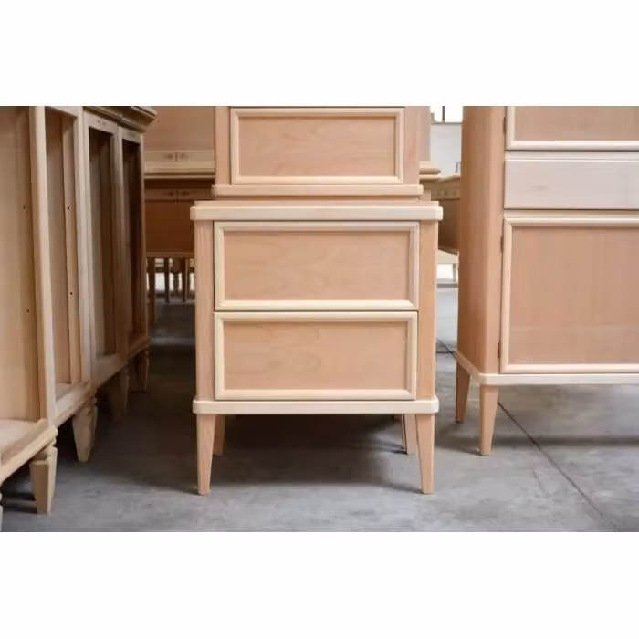Comodino classico con 2 cassetti in legno grezzo Mobili 2G L: 58 cm, P: 38 cm, H: 70 cm – 1