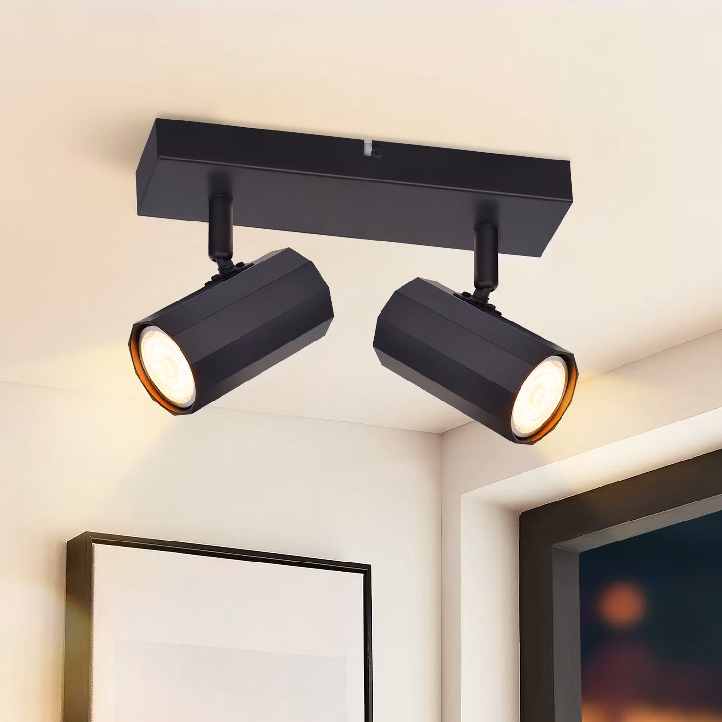 ZMH faretto da soffitto plafoniera nera 2 fiamme metallo GU10 faretto da soffitto vintage orientabile 330° retrò per soggiorno cucina sala da pranzo camera da letto