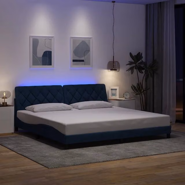 Giroletto vidaXL in tessuto blu con illuminazione LED e porta USB, L/P/H: 200 x 200 x 74,5 cm – 1