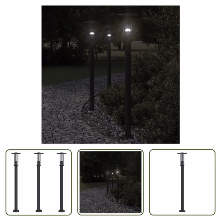 The Living Store Luci da sentiero 3 pezzi nero 100 cm acciaio inox