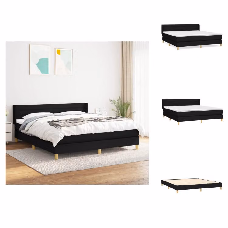 vidaXL Letto a molle con materasso nero 160x200 cm in tessuto - Letti e strutture letto