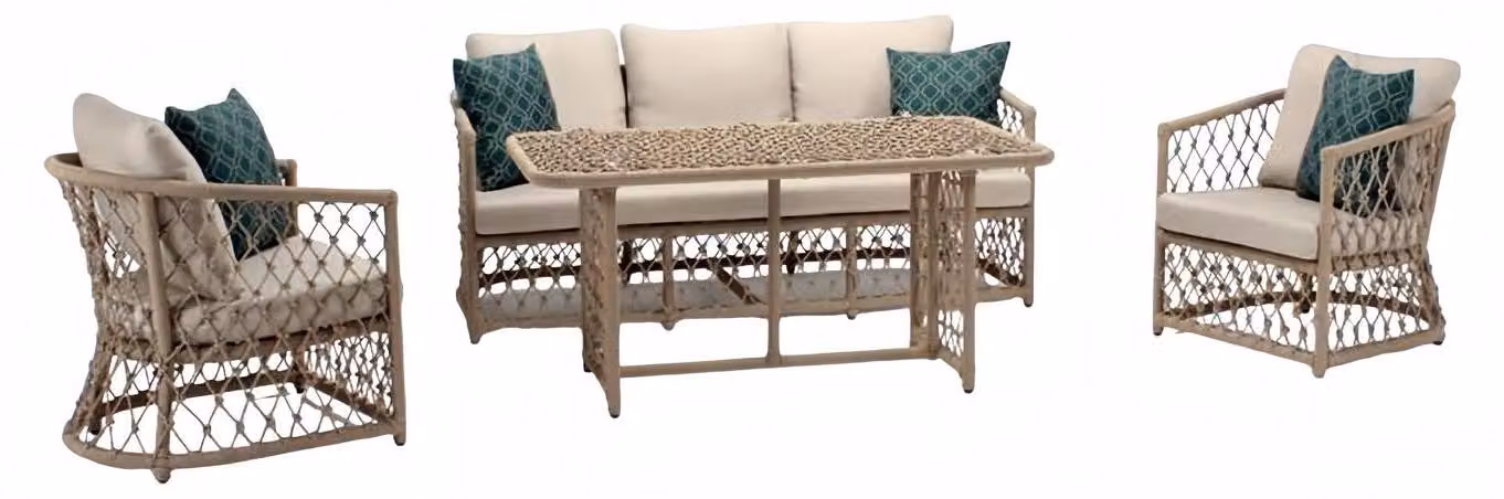 Sofagarnitur set 3 Sitzer Sofas 2x Sessel Couchtisch Terrasse Moderner Beige set