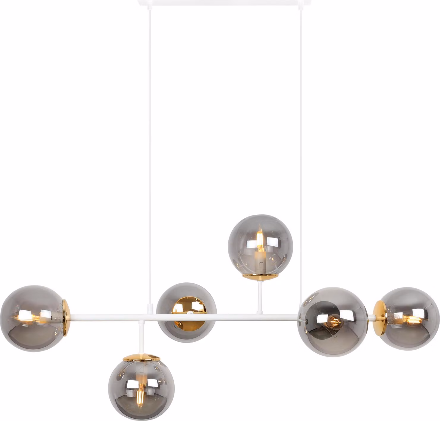 Plafoniera Siena bianco-oro 6 luci vetro grigio fumo E14 bracci lunghi