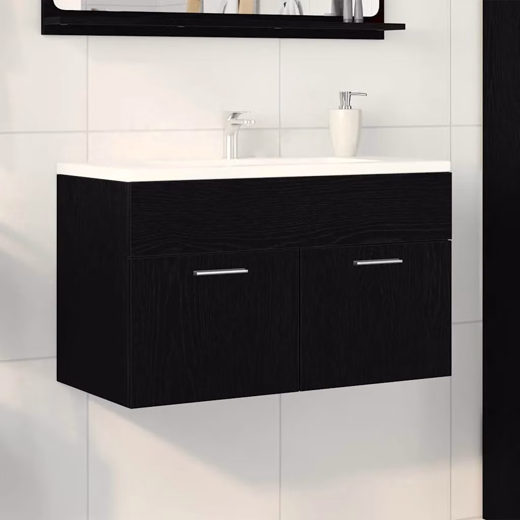 Armadio sottolavello da bagno vidaXL in legno nero opaco con ante a battente