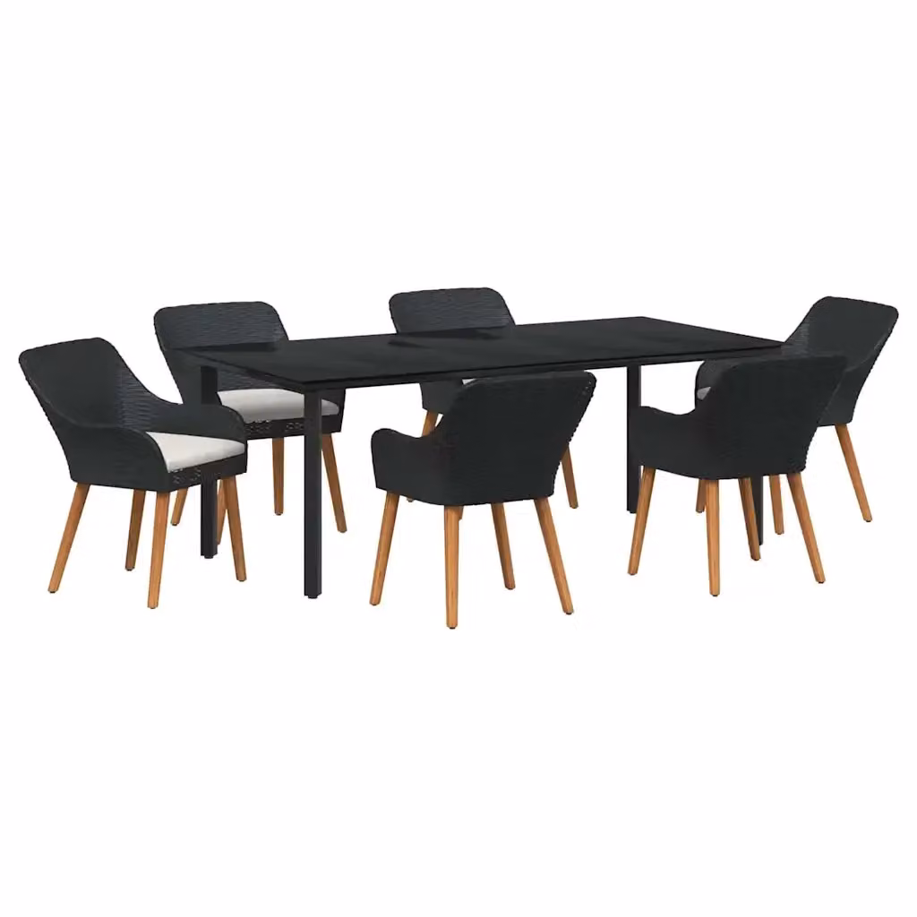 Set da pranzo per giardino e terrazza vidaXL in polyrattan nero con tavolo in vetro e 7 pezzi – 2