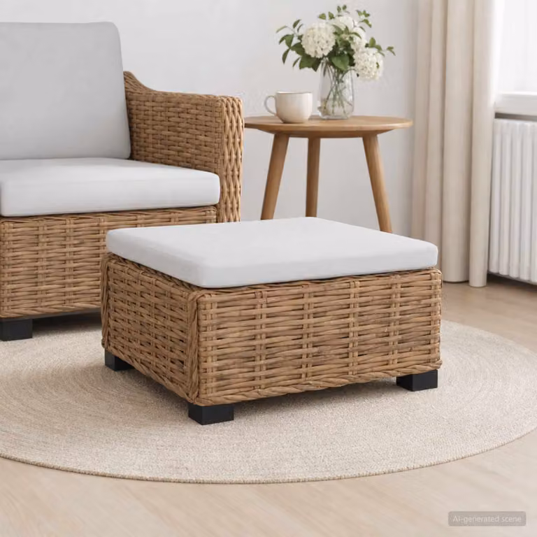 vidaXL Poggiapiedi GENDT in Polyrattan con Cuscino, Colore Naturale, L/P/H: 67 x 30 x 30 cm