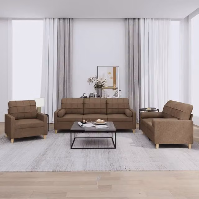 Set di Divani 3 pz con Cuscini Marrone in Tessuto 3201261