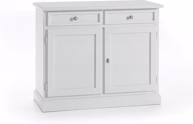 Madia credenza arte povera Mobili 2G con 2 porte e 2 cassetti bianco, L: 105 cm, P: 42 cm, H: 85 cm