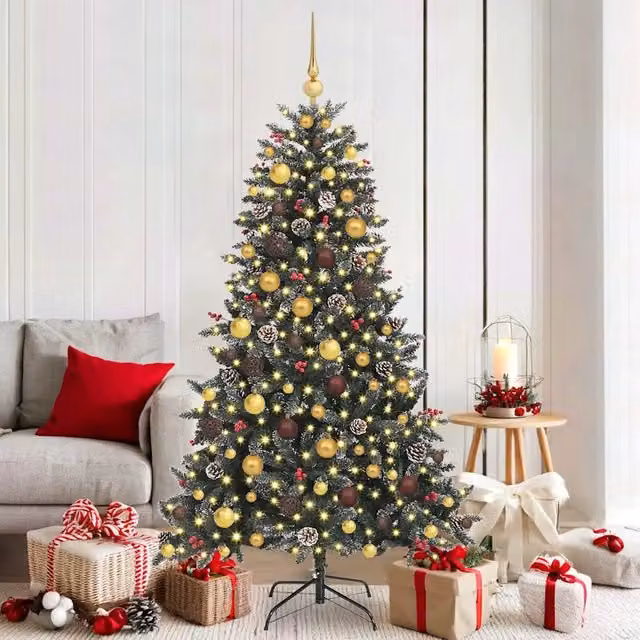 Albero di Natale artificiale moderno vidaXL verde con 300 LED luce bianca calda, Altezza: 180 cm