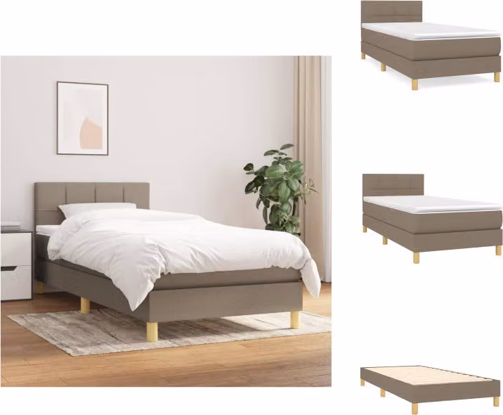 vidaXL Letto a molle con materasso in tessuto taupe 100x200 cm - Letti e strutture letto
