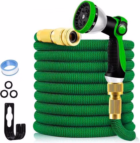 Tubo da giardino flessibile con anima in lattice a 3 strati, 45 m, 10 funzioni, raccordi in metallo, ideale per il giardinaggio e le faccende domestiche