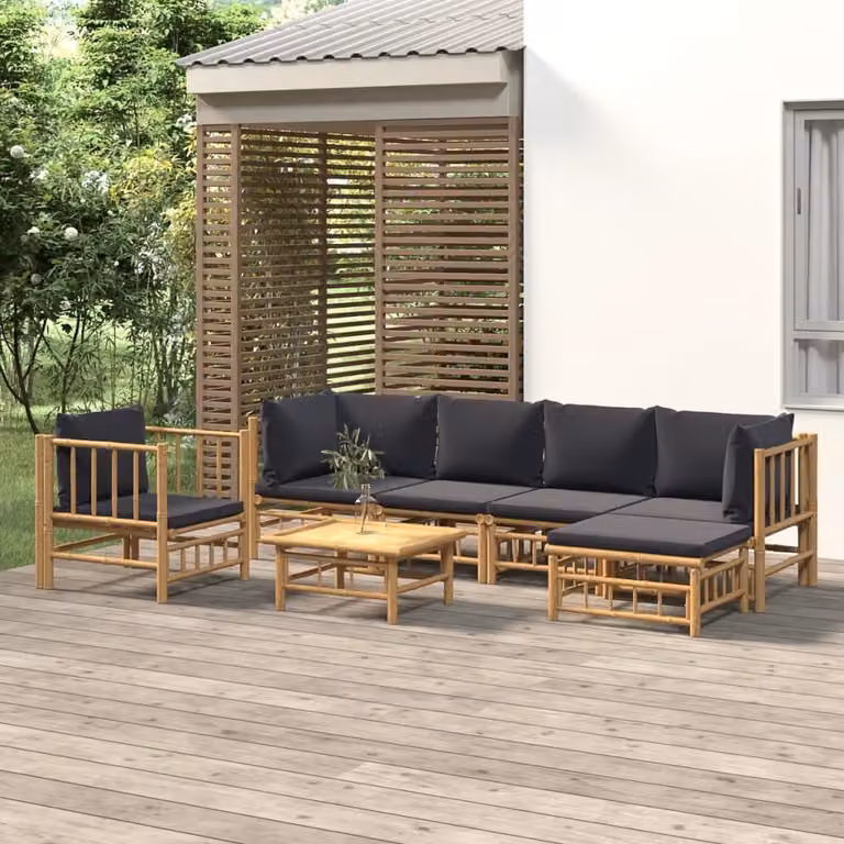 Maison Exclusive - Set da giardino da 7 pezzi con cuscini in bambù grigio scuro