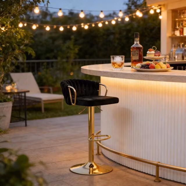 Sgabello Bar REDOM Girevole a 360 Gradi in Velluto Nero con Base in Metallo, Altezza Regolabile da 77 a 98 cm – 1