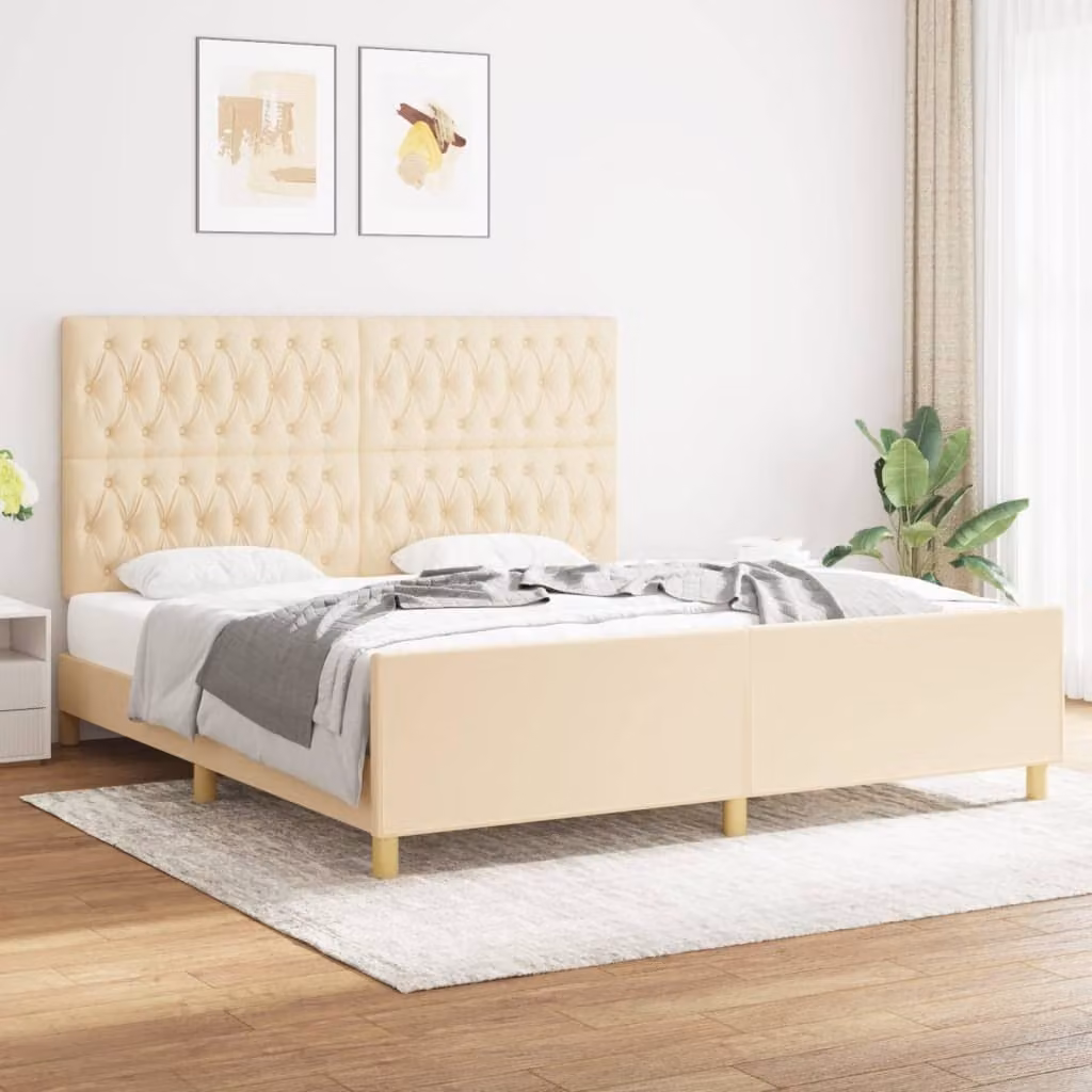 The Living Store Struttura letto con testiera crema 180x200 cm in tessuto
