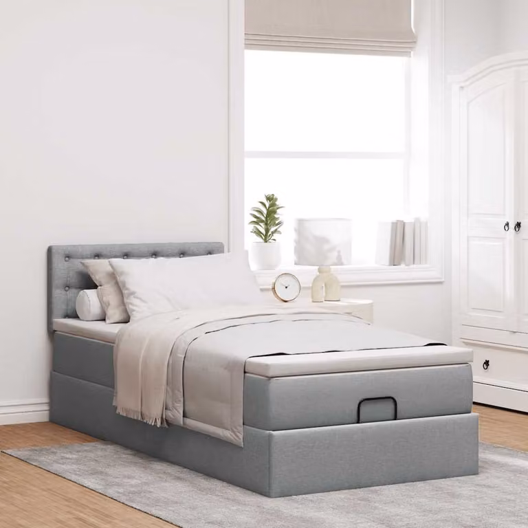 vidaXL Pouf Letto con Materasso Grigio e Bianco in Tessuto L: 200 cm, P: 90 cm, H: 88 cm