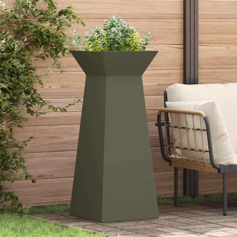 vidaXL Vaso a Pilastro Verde in Metallo e Acciaio L/P/H: 40 x 40 x 101 cm