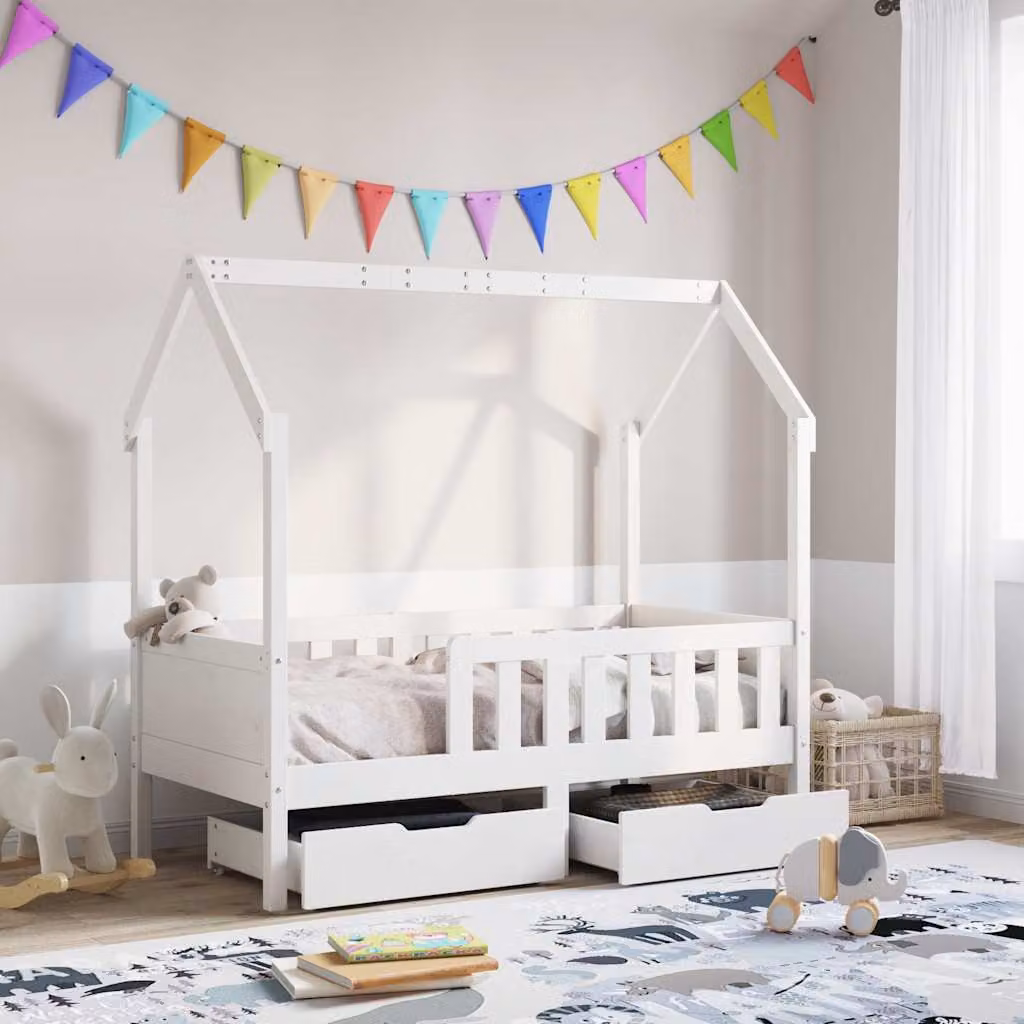 vidaXL Giroletto per Bambini in Legno Massello di Pino con Cassetti, Bianco, L 160 x P 80 x H 169 cm