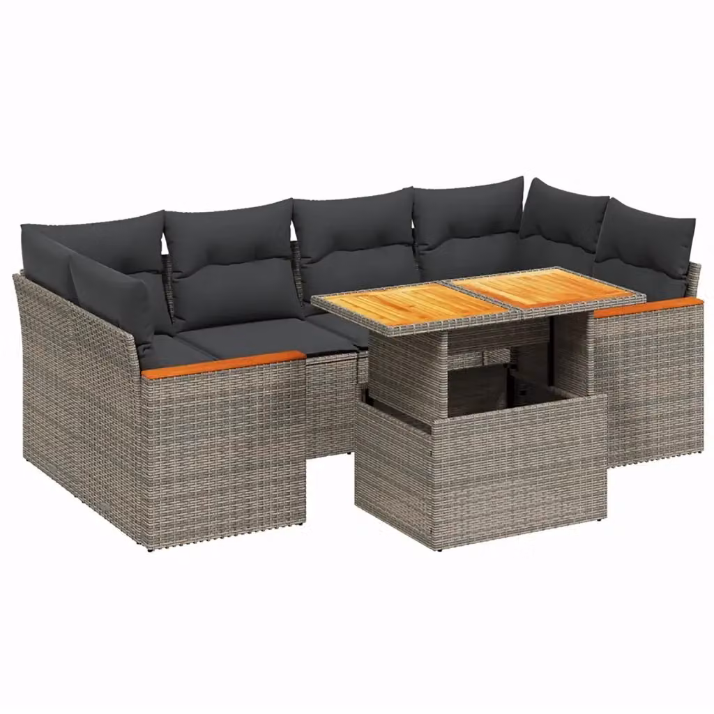 vidaXL Set Divani da Giardino 7 pz in Polyrattan Grigio con Cuscini e Tavolino – 2