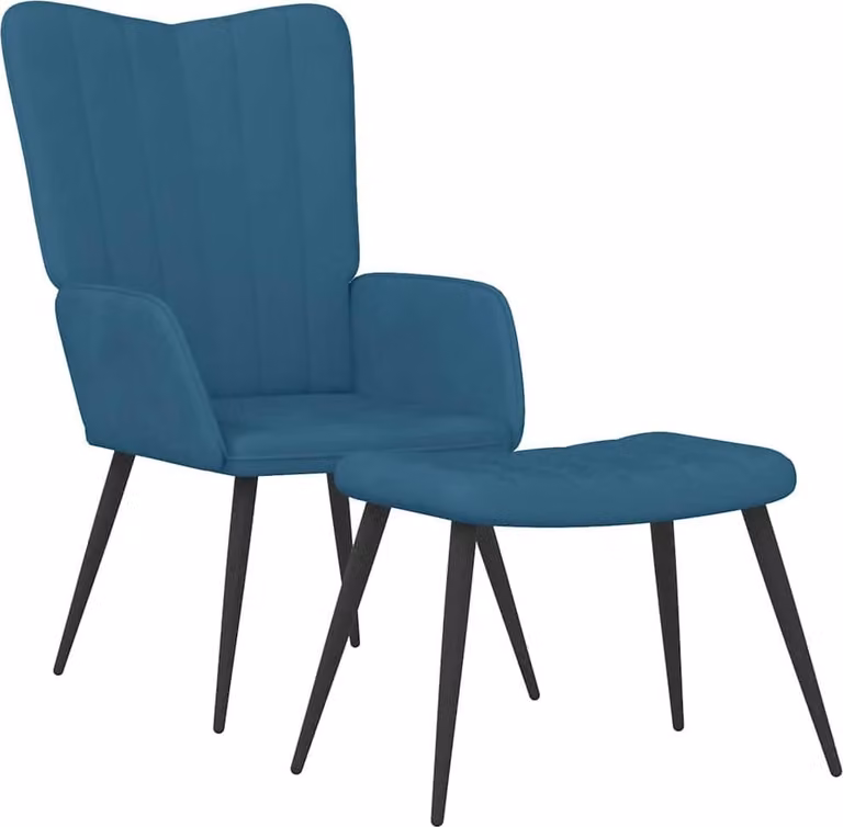 Poltrona Relax con Sgabello Blu in Velluto