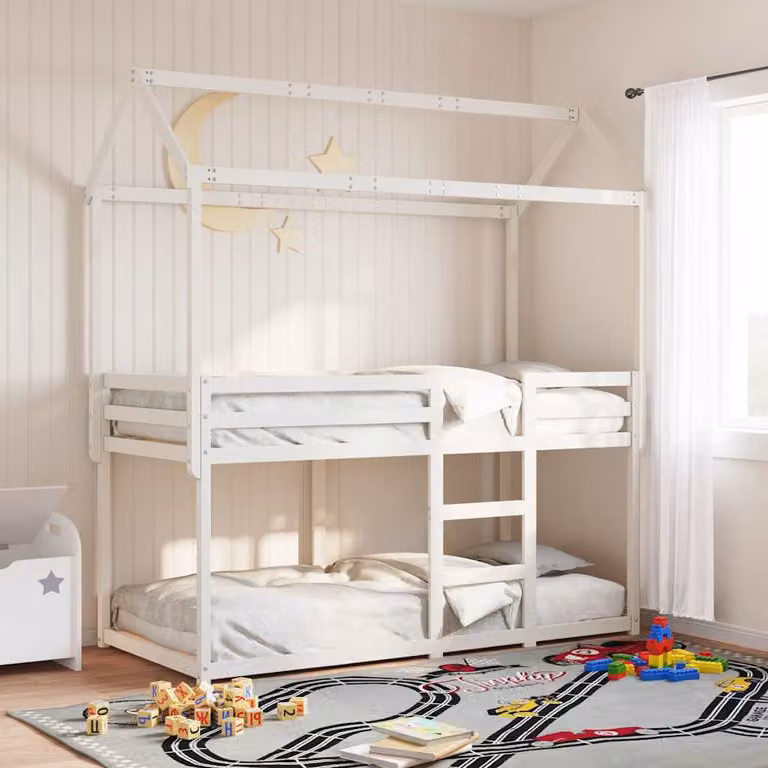 Letto a Castello con Tetto per Bambini vidaXL in Legno Massello di Pino Bianco 80x200 cm