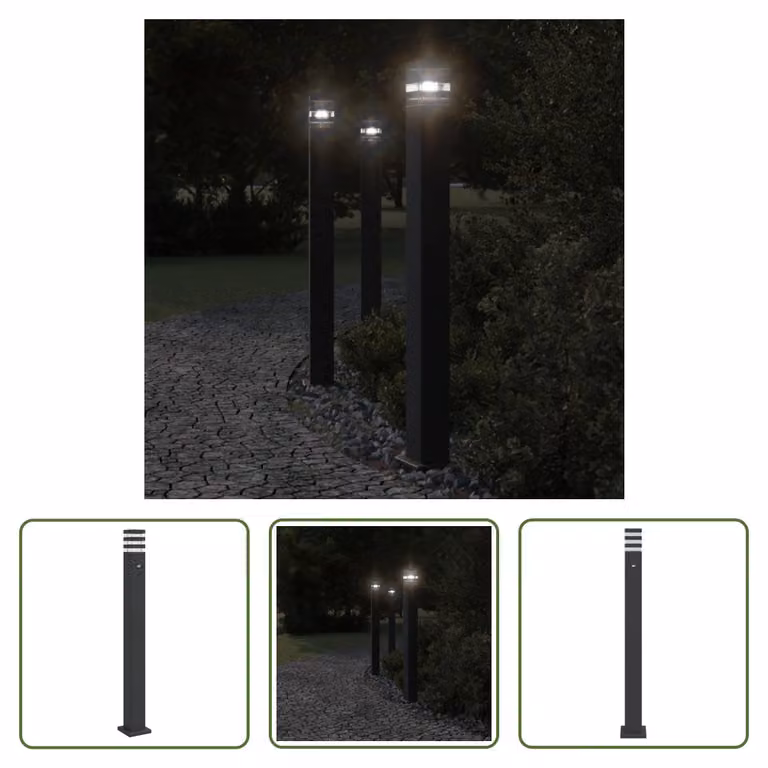 The Living Store Luce di percorso con rilevatore di movimento nero 110 cm alluminio