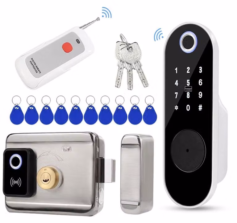 Serratura elettronica intelligente, con sblocco tramite app, riconoscimento delle impronte digitali, codice anti-spionaggio, telecomando, chiave RFID, 5 funzioni in 1