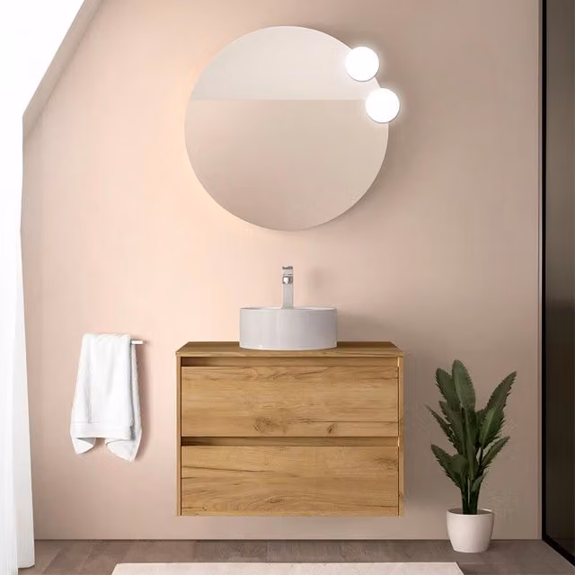 Mobile bagno sospeso Gaya Inbagno rovere africa con top per lavabo da appoggio, L: 80 cm