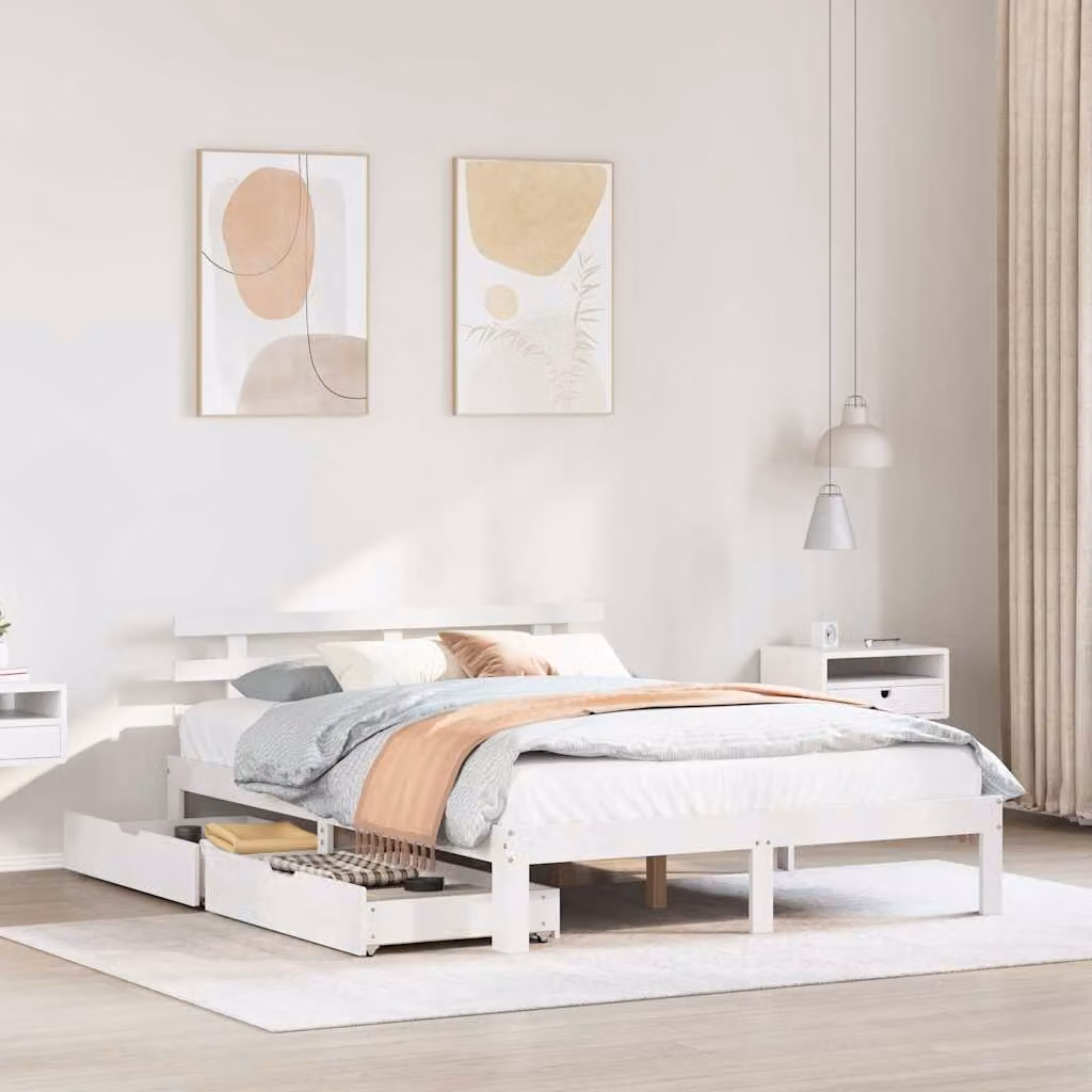 vidaXL Giroletto con Cassetti in Legno Massello di Pino Bianco L/P/H: 140 x 190 x 143,5 cm