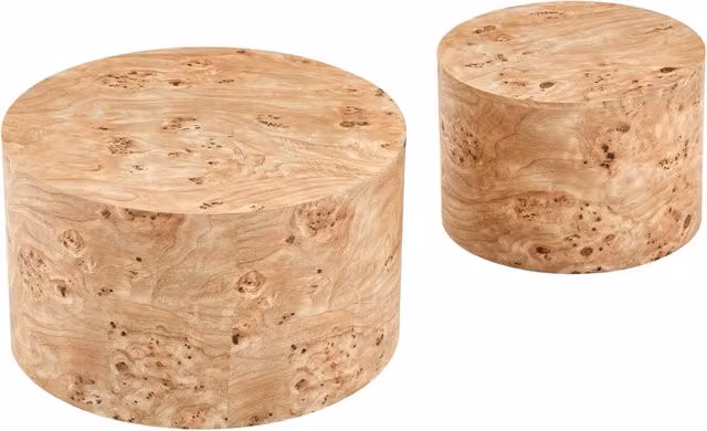 Set di 2 tavolini rotondi con spazio contenitore, MDF effetto legno, diametro 62,8 cm e 44 cm, con coperchio rimovibile