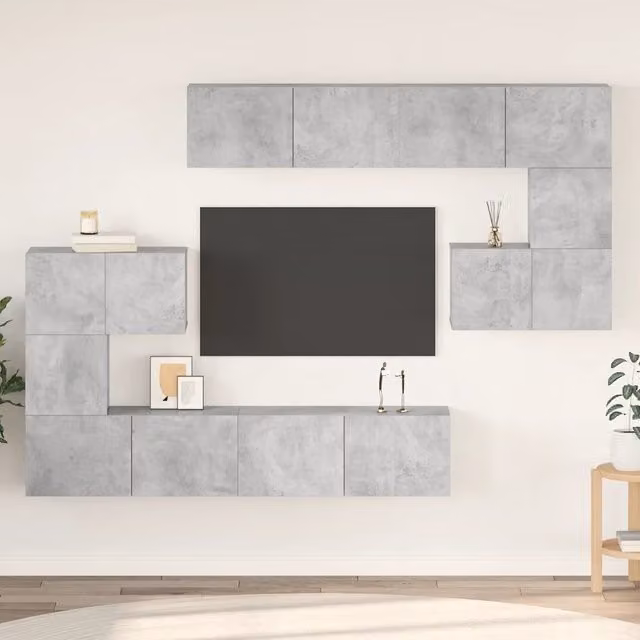 Set di Mobili Porta TV 8 pz Grigio Cemento in Legno Multistrato 3079143