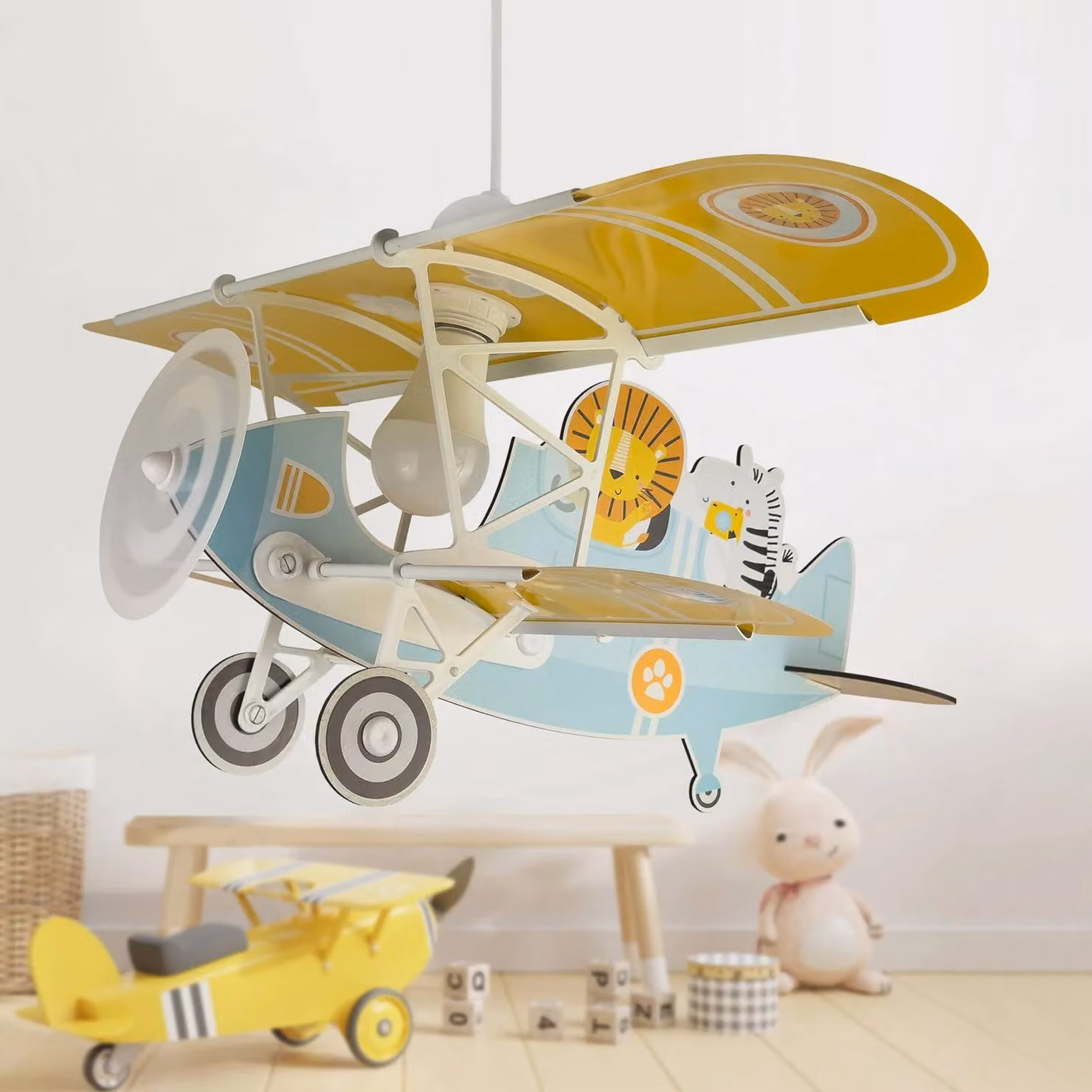 Dalber Lampada a sospensione Lion Plane, dimmerabile, Multicolore, Cameretta, Legno, Lampada a sospensione