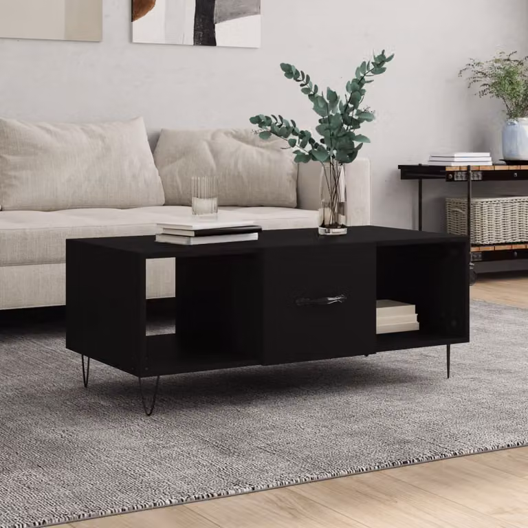 vidaXL Tavolino da Salotto Moderno Nero in Legno e Metallo L: 102 cm, P: 50 cm, H: 40 cm