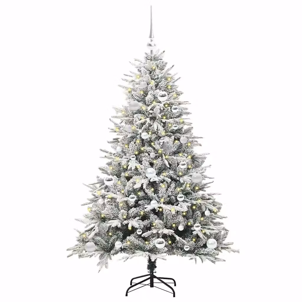 Albero di Natale artificiale da tavolo preilluminato con LED luce bianca calda e set di palline verde vidaXL – 2