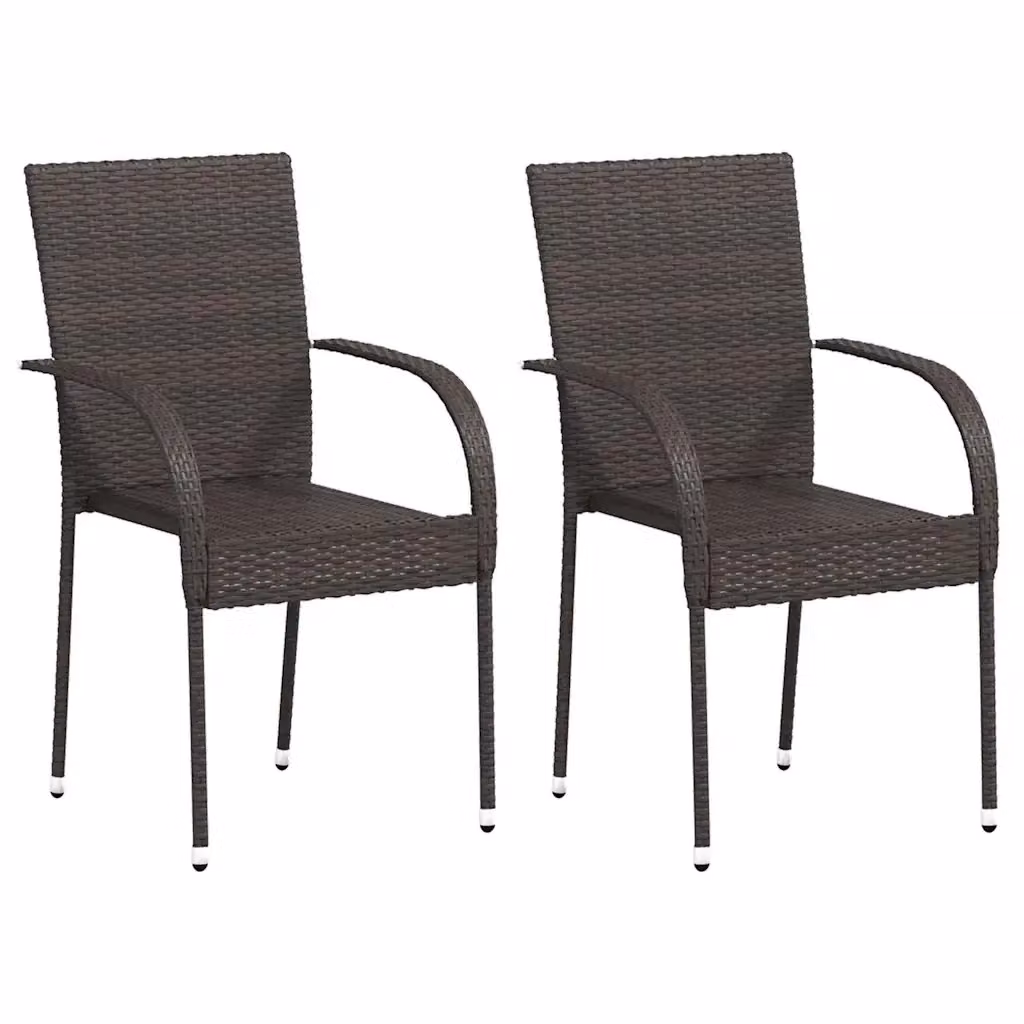 Set di 2 sedie da esterno impilabili vidaXL in polyrattan marrone con braccioli