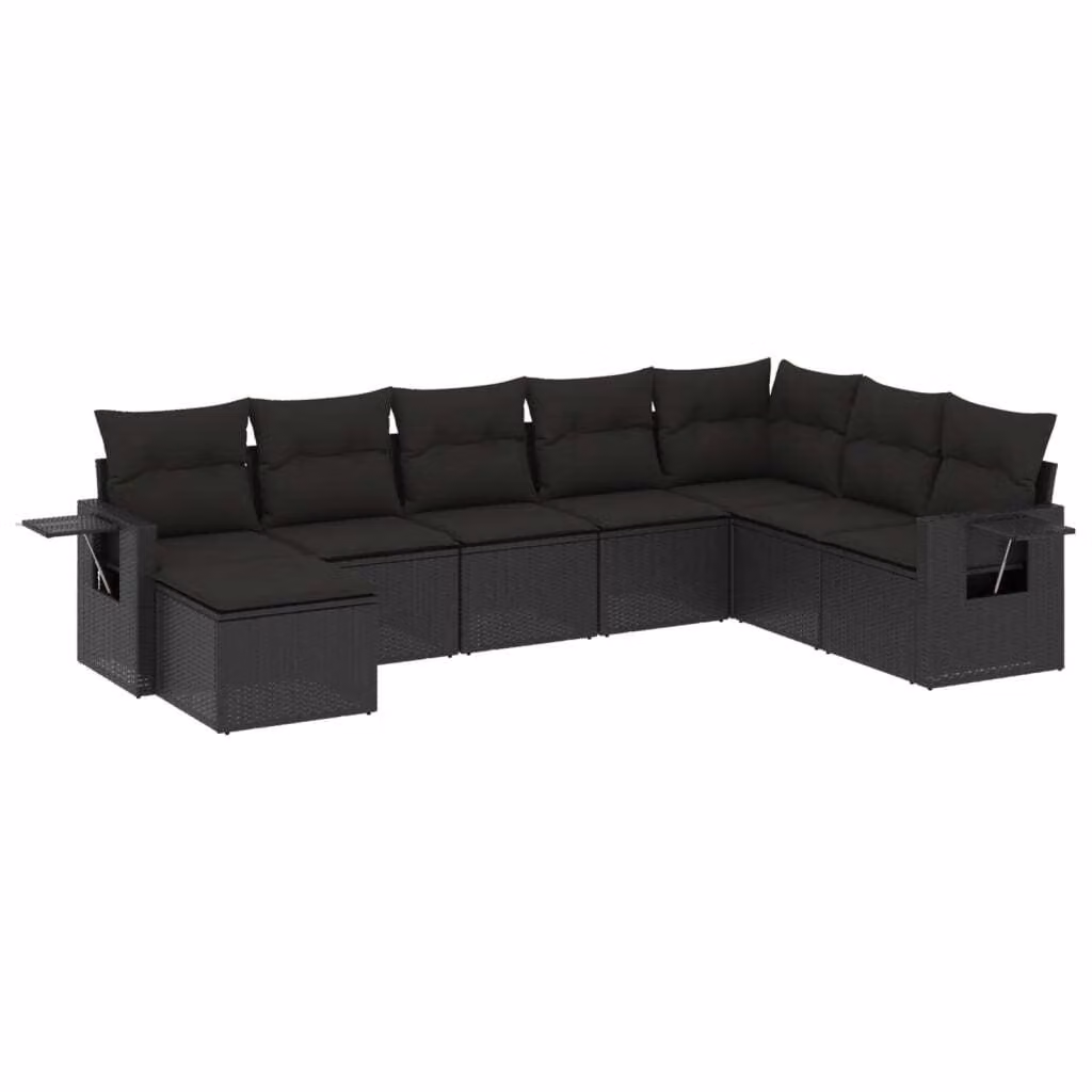 Set Divani da Giardino con Cuscini 8 pz Nero in Polyrattan