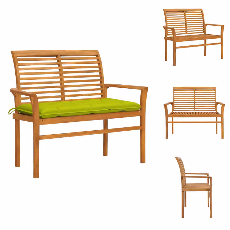 vidaXL Panchina da giardino con cuscino verde chiaro 112 cm in legno massiccio di teak - Panchine da giardino