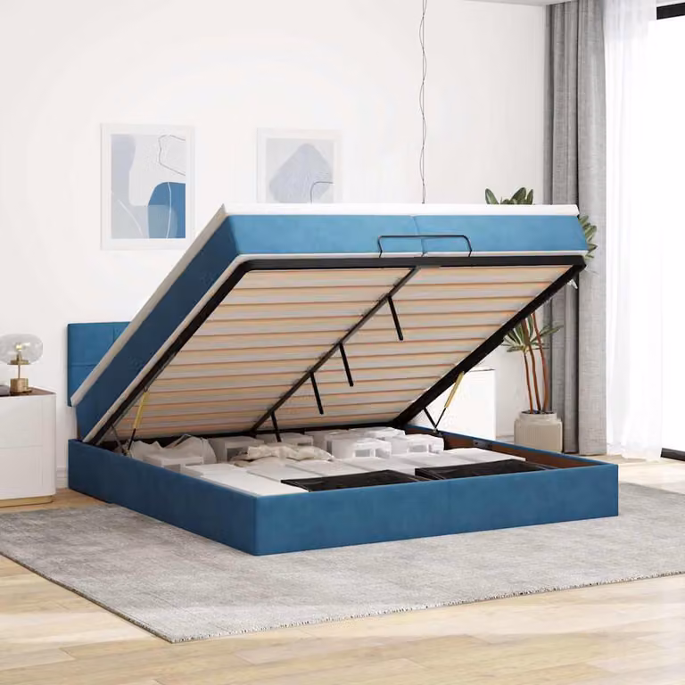 Maison Exclusive - Letto a pouf con materassi e luci LED, blu scuro, 200x200 cm, velluto