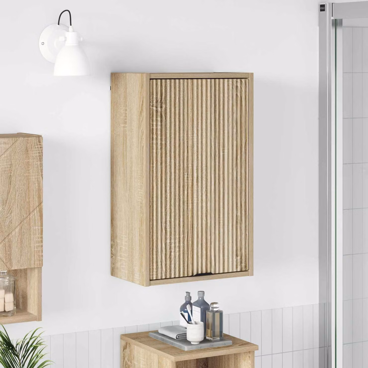 Mobile da bagno moderno vidaXL in rovere con ante a battente, colore marrone e nero, L/P/H: 39 x 23,5 x 65 cm