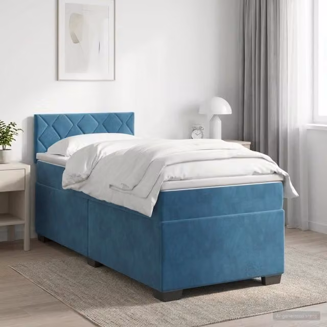 Letto box spring con materasso Blu Scuro 90 x 190 cm Velluto 3450630