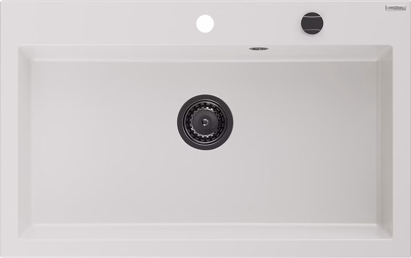 Mexen Elix lavello in granito a 1 vasca 800 x 500 mm, bianco, sifone nero - 6527801005-20-B