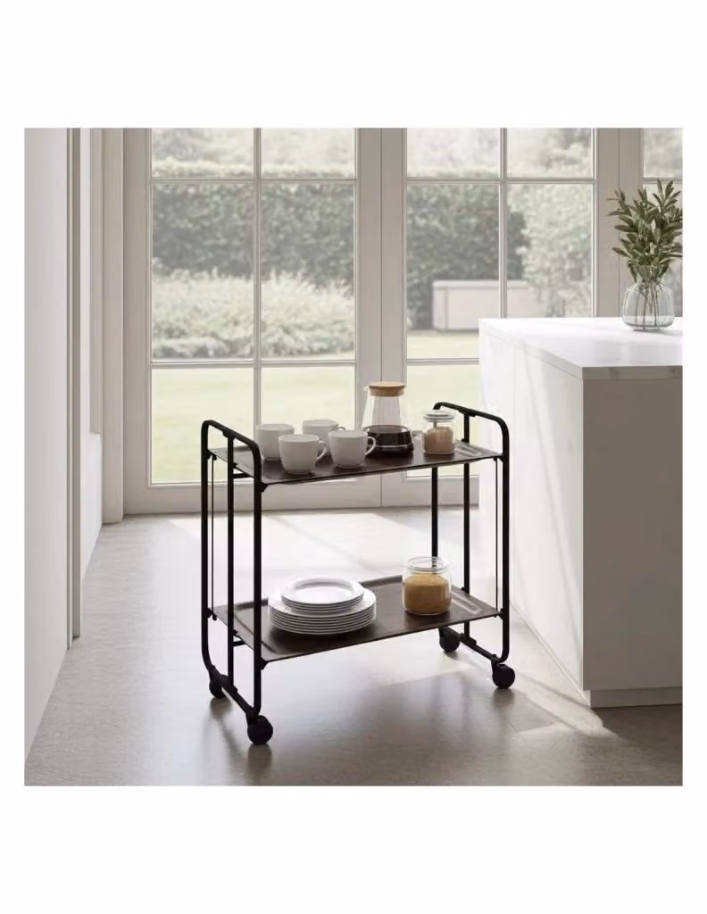 Carrello da cucina pieghevole DON HIERRO nero con 2 ripiani e ruote L 72,0 cm x P 43,0 cm x H 66,0 cm – 2