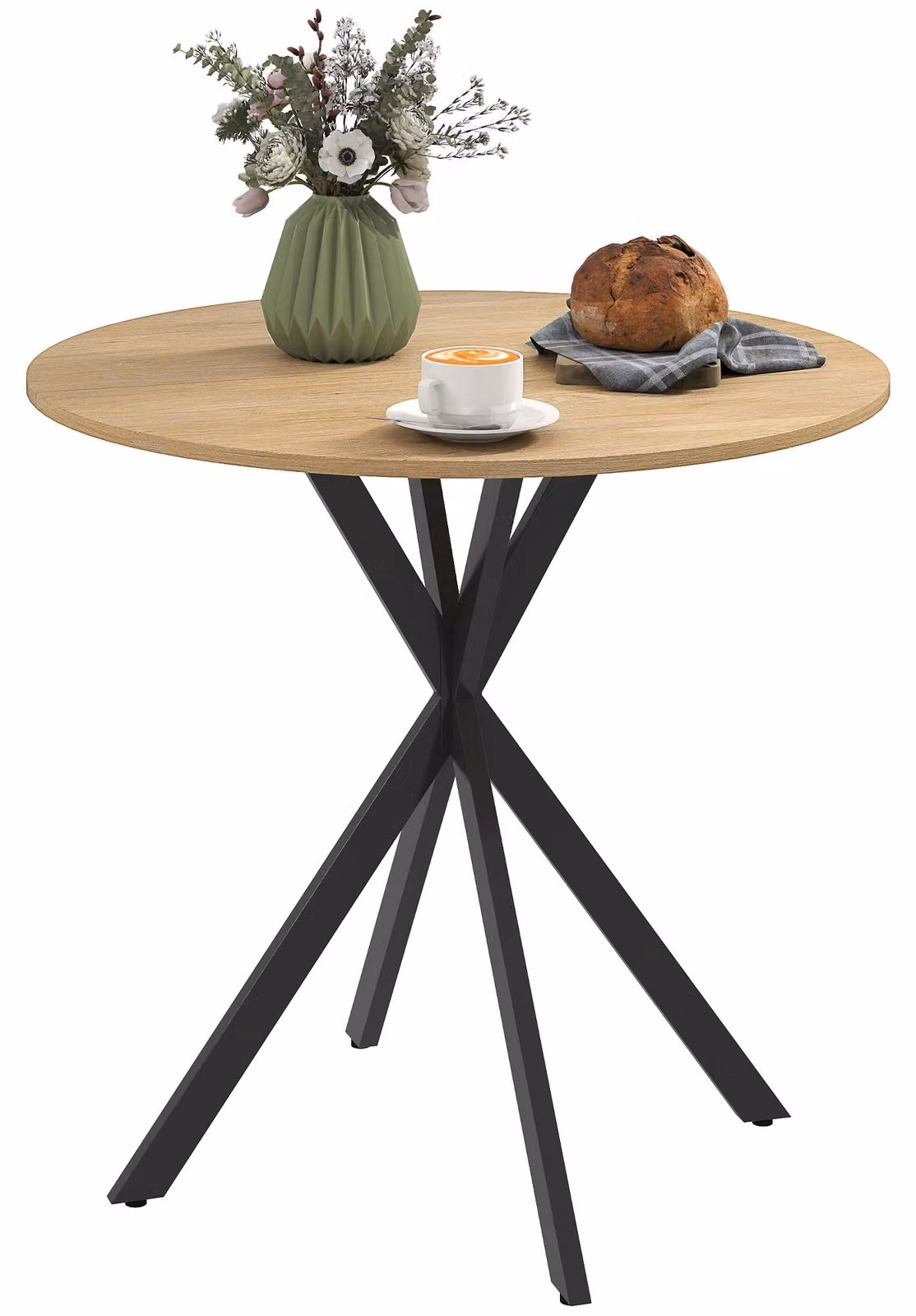 HOMCOM Tavolo da pranzo, tavolo da cucina rotondo per 2 persone in stile industriale, rovere bianco