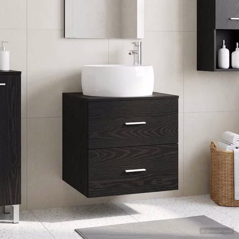 Mobile Lavabo da Parete vidaXL Moderno in Rovere Nero e Argento L: 49,5 cm, P: 44,5 cm, H: 66 cm
