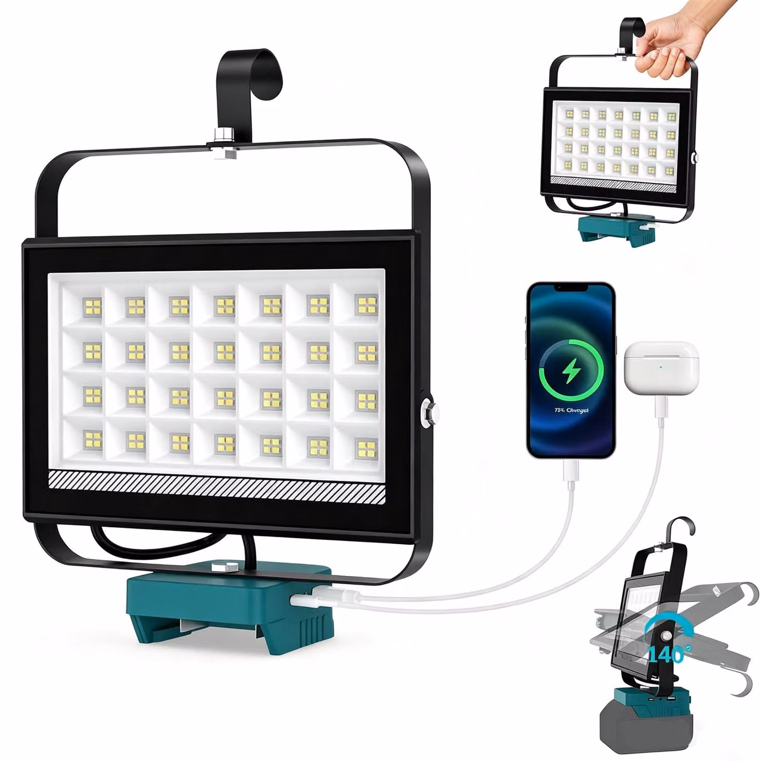 Lampada da lavoro a LED da 6500 lumen per batterie da 18V, lampada da lavoro a LED portatile, temperatura di colore 6000K