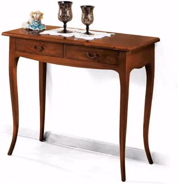 Consolle con 2 cassetti in legno massello Mobili 2G colore noce L 92 cm, P 39 cm, H 78 cm