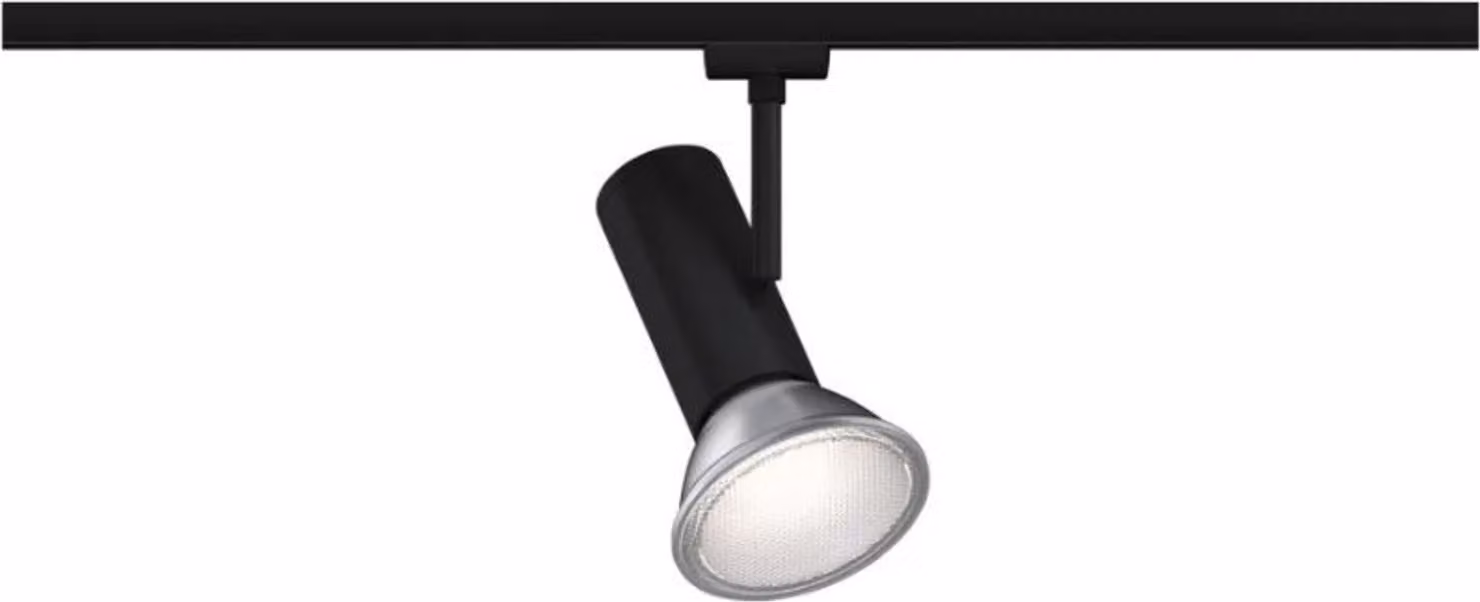 URail, fare da parete a binario, modello Apol, singolo punto luce, attacco E27, massimo 50W, dimmerabile, 230V, colore nero