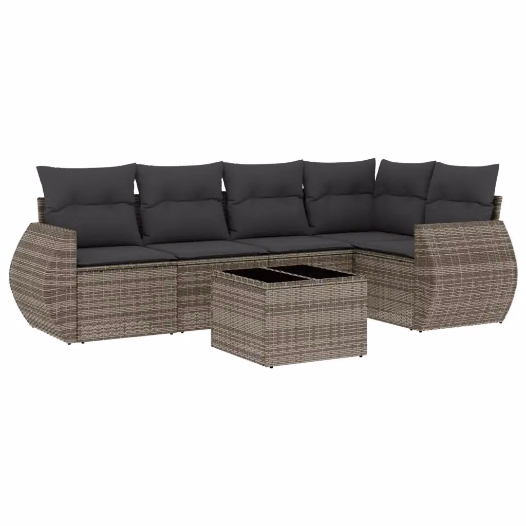vidaXL Set Divano da Giardino a L in Polyrattan Grigio con 6 Cuscini e Tavolino da Caffè – 2