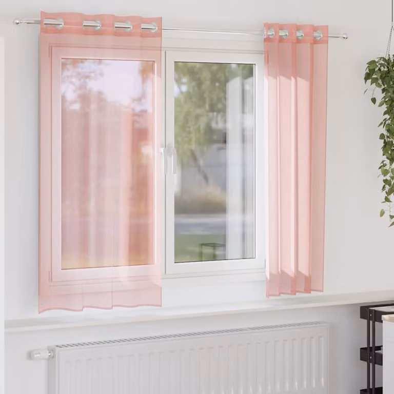 Set di 2 tende in voile semi-trasparenti vidaXL con occhielli, colore rosa, L 140 cm x H 140 cm